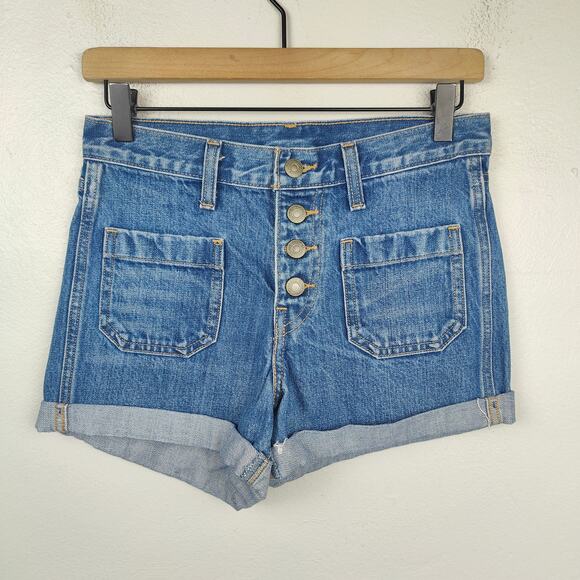Levi's‎ Orange Tab High Waisted Shorts Womens 26 Medium Wash Exposed Button Fly - Picture 1 of 8